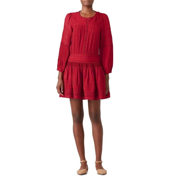 Sea New York Size 4 Red Azzedine Mini Dress Long Sleeve Boho Peasant Flaw - Picture 1 of 16
